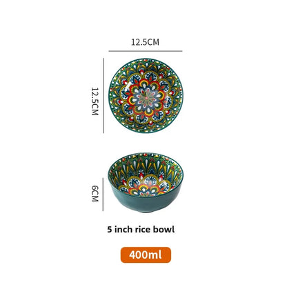 Ceramic Bohemian Rice Bowl Retro Noodle Bowl Kitchen Gift