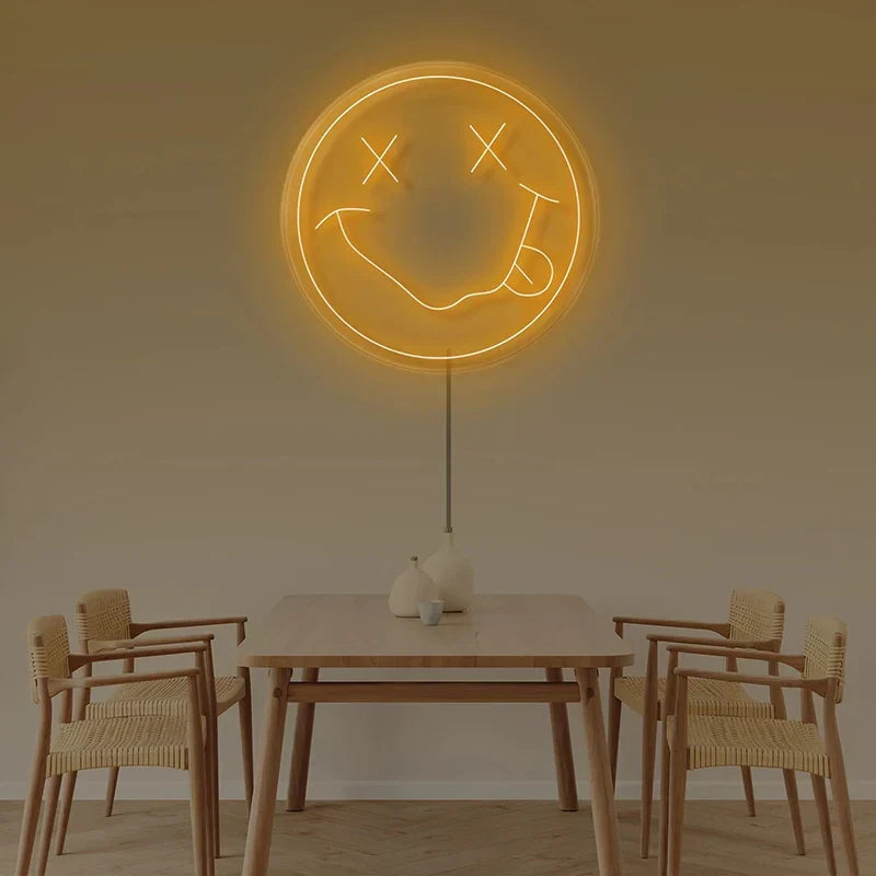 Neon LED Sign 35cm USB Powered Smile Face Wall Hanging Night Light Bedroom Decor Fall 2025 Gift