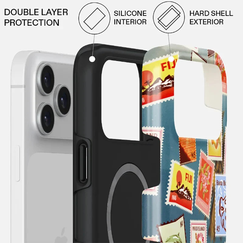 Ocean Tropical Double-Layer iPhone Case - PC TPU Cartoon Design Washable Cover for iPhone 11 to 17