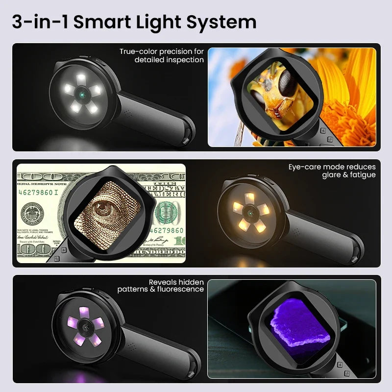 Digital Microscope 2.8-Inch IPS Screen Hand-Held, 1080P HD, 100X Zoom With 15 LEDs For PCB And Coin Examination