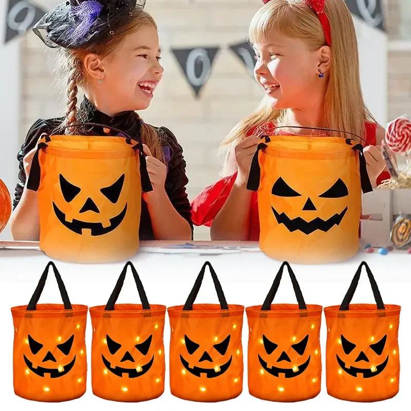Candy Halloween Bucket LED Glow In The Dark Trick Or Treat Pail Fall 2025 Reusable Safe Visibility
