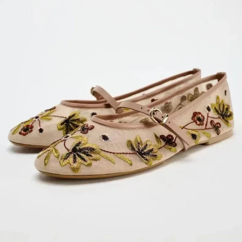 Womens Breathable Ballet Flats - Mary Jane, Mesh, Summer
