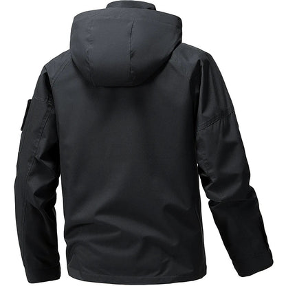 Water-Resistant Relaxed Men's Jacket - Hooded Polyester, Camping