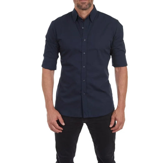 Casual Men's Oxford Zipper Shirt - Elastic Cotton Slim Fit for All Seasons