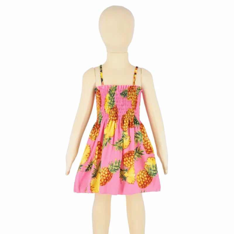 Plush girls' floral sundress - smocked bodice, polyester, for casual beach party