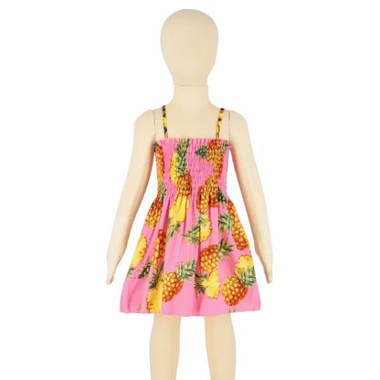 Plush girls' floral sundress - smocked bodice, polyester, for casual beach party