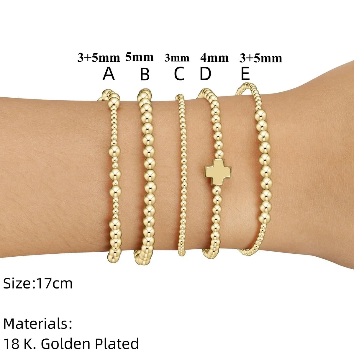 Plated Gold Cross Beaded Bracelet Stackable Hypoallergenic