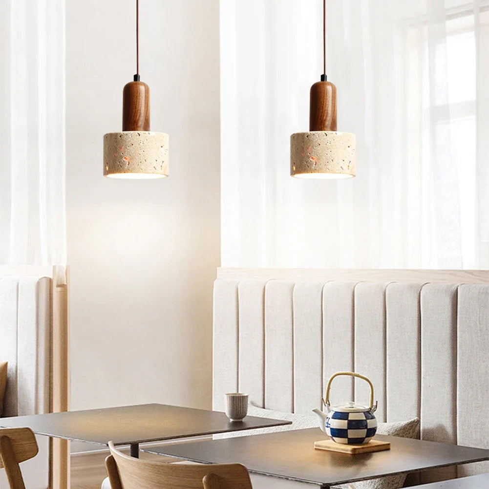 Japanese Japandi Pendant Light Wood And Travertine Bedside Lamp