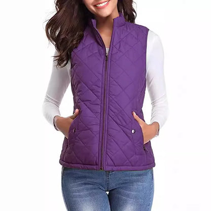 Light Women Quilted Vest - Stand Collar Cotton Winter
