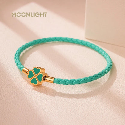 Leaf Four Clover Braided Leather Lucky Bracelet Gift