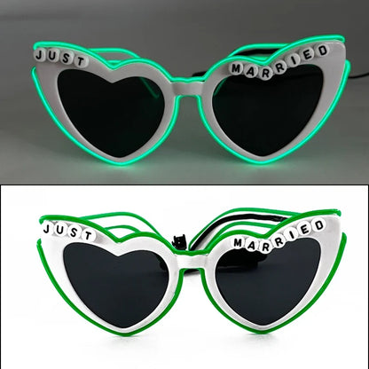 Married Just LED Flashing Sunglasses - Bachelorette Party Wedding Pink Heart Glasses