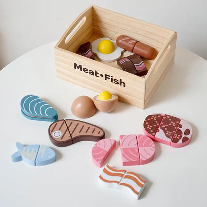 Kids Wooden Kitchen Playset with Cutting Food Accessories - Fruits, Vegetables & Bakery Toys