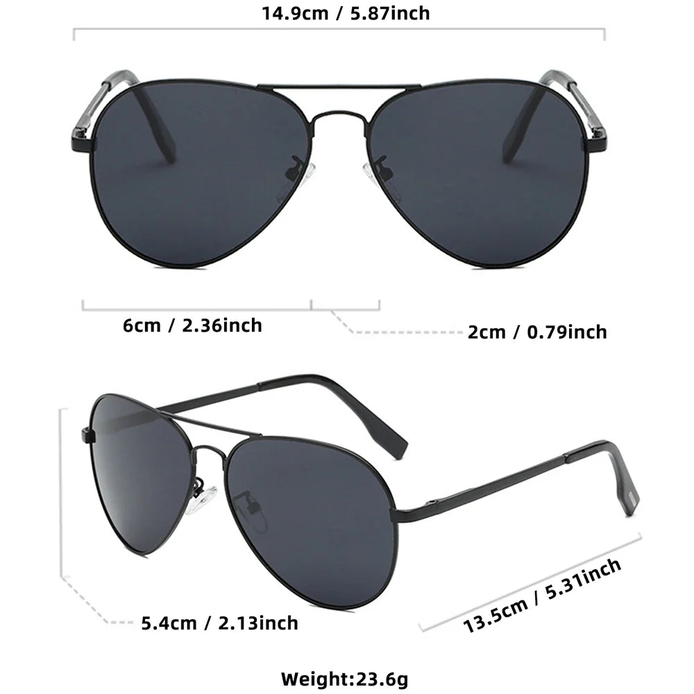 Timeless Big Pilot Sunglasses for Men - Deluxe Metal Black Aviation Shades UV400