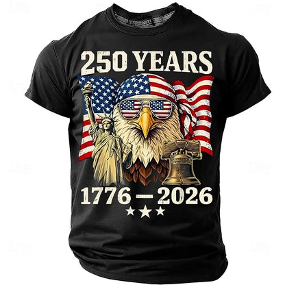 Plush unisex graphic tee - distressed flag print, 250-year design, durable cotton, casual everyday wear