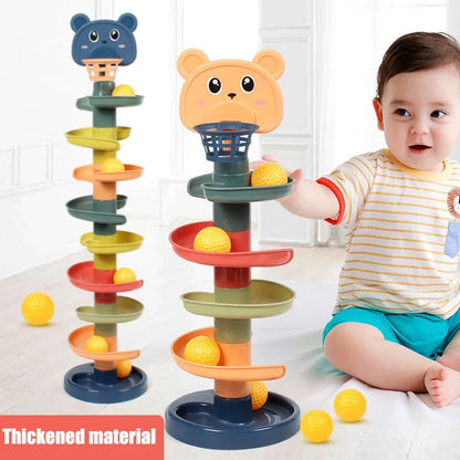 Rolling Montessori Ball Tower Toy - Educational Stacking Game for Infants, Finger Skill Development, Rotating Track Fun