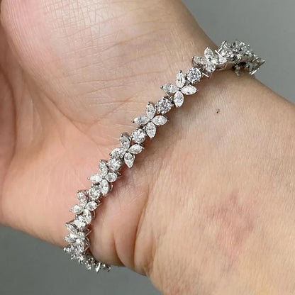 Tennis Moissanite Bracelet Sterling Silver Bridal Floral