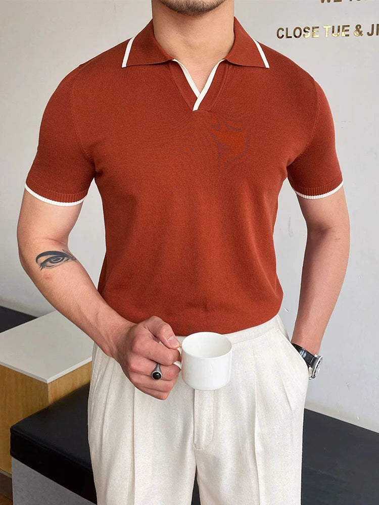 Modern Cotton Patchwork Polo Shirt for Men, Short Sleeves, Breathable Fabric, Tailored Fit Golf Shirt-4