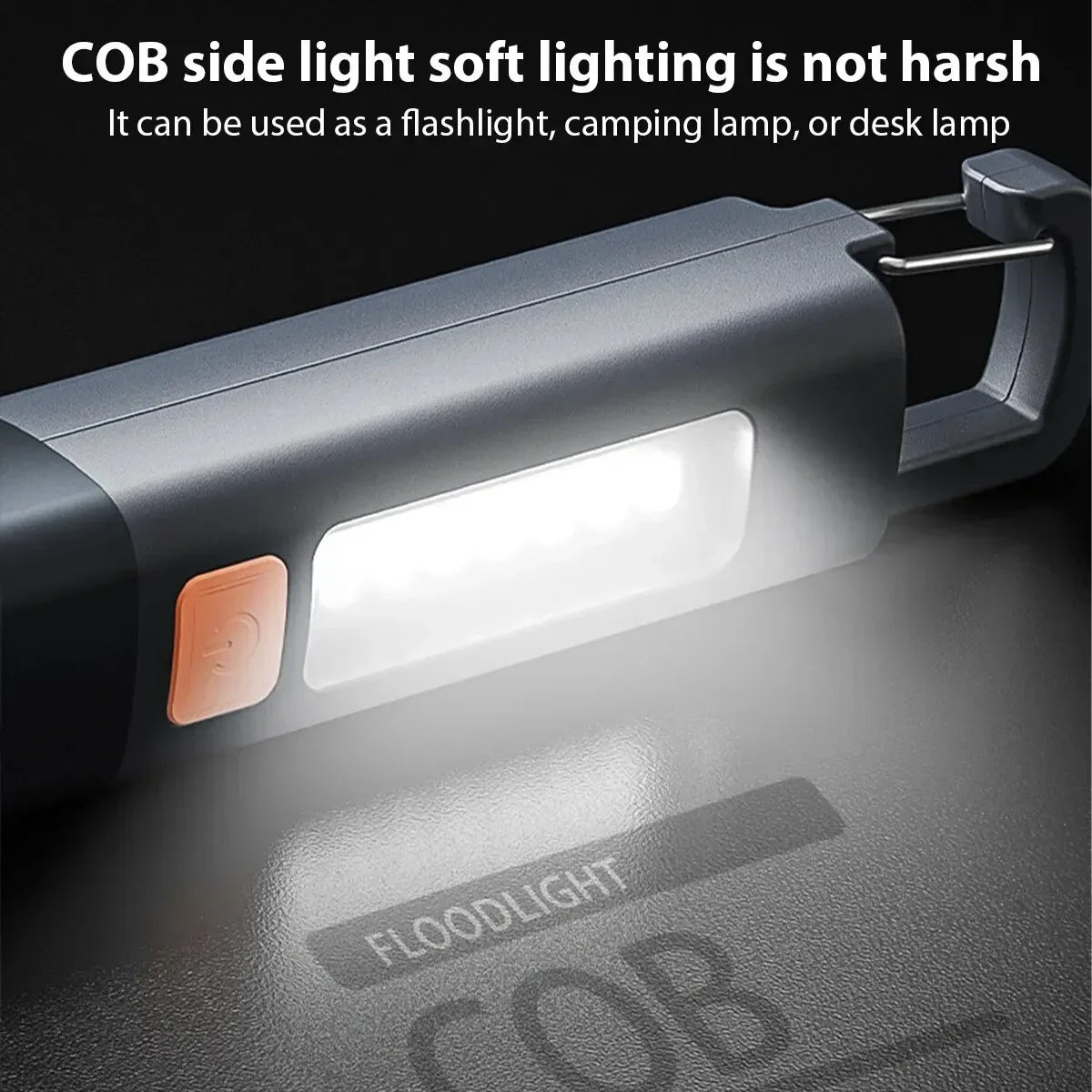 Strong Lighting ABS Flashlamp USB Charging Travel-Friendly Outdoor Flashlight - Telescopic COB Side Lamp for Camping and Hiking