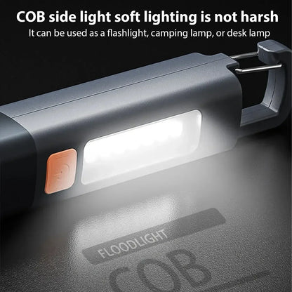 Strong Lighting ABS Flashlamp USB Charging Travel-Friendly Outdoor Flashlight - Telescopic COB Side Lamp for Camping and Hiking