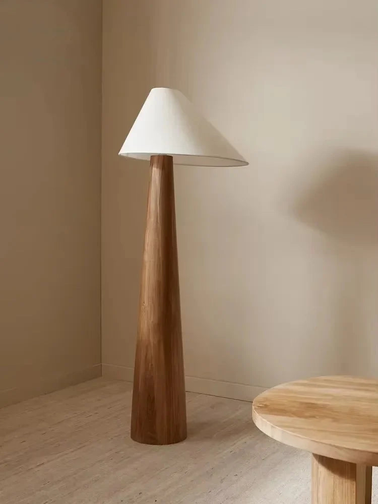 Japandi Conical Oak Floor Lamp Wabi Sabi Retro Lighting Household Decor
