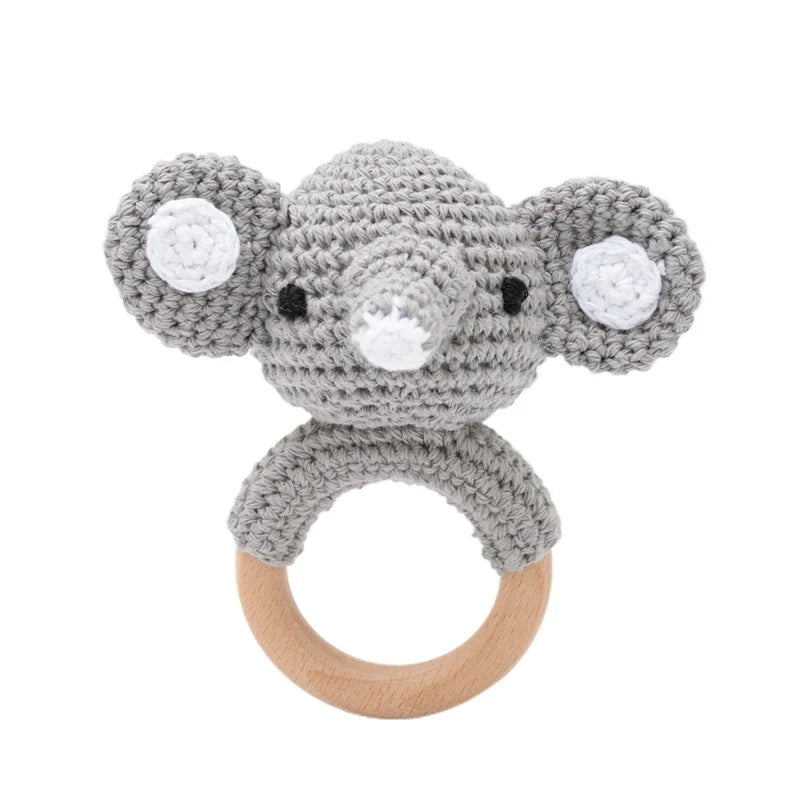 Bear Crochet Teether Rattle Ring Newborn Sensory Toys