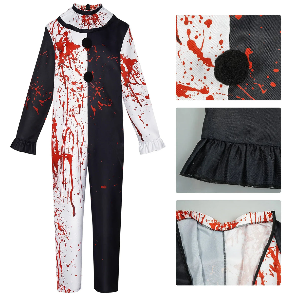 Costume Clown Bloody Jumpsuit Halloween 2025 Scary Party