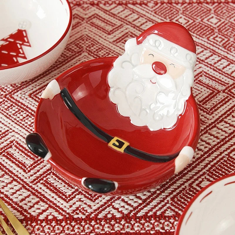 Christmas Ceramic Santa Bowl Scandinavian Holiday Breakfast Bowl
