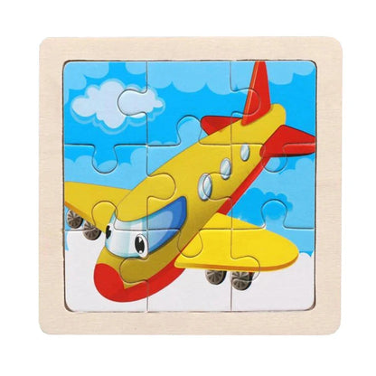 Wooden Kids Jigsaw Puzzle - Montessori Cartoon Animal Vehicle Educational Toy for Children