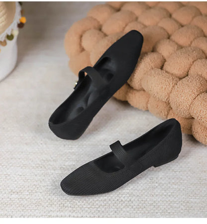 Women Stretchy Mary Jane Flats - Ribbed Knit For Spring