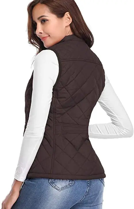 Light Women Quilted Vest - Stand Collar Cotton Winter