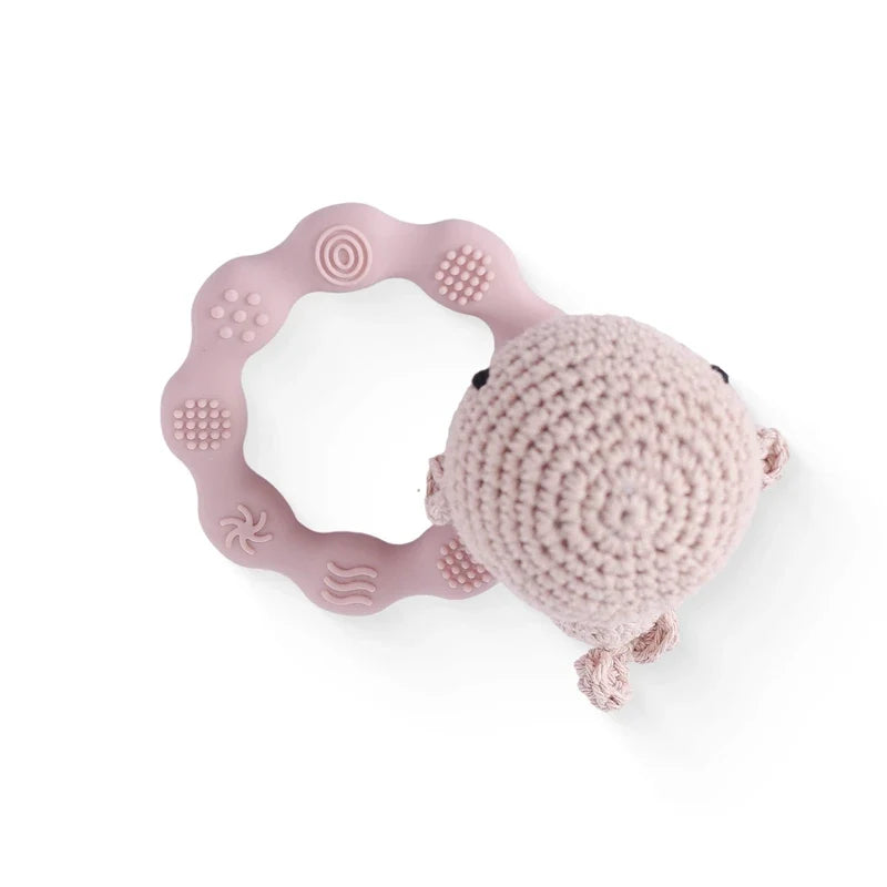 Bear Crochet Teether Rattle Ring Newborn Sensory Toys