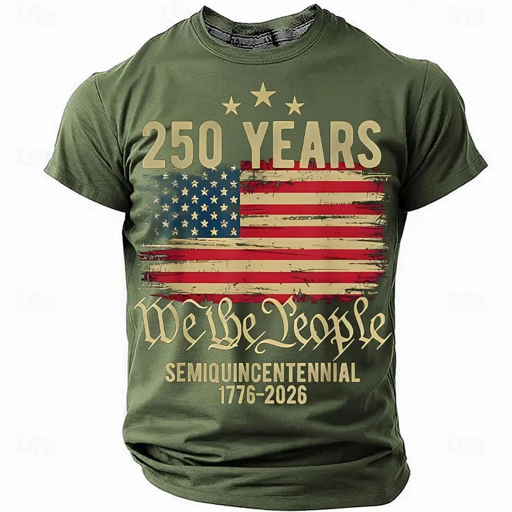 Plush unisex graphic tee - distressed flag print, 250-year design, durable cotton, casual everyday wear