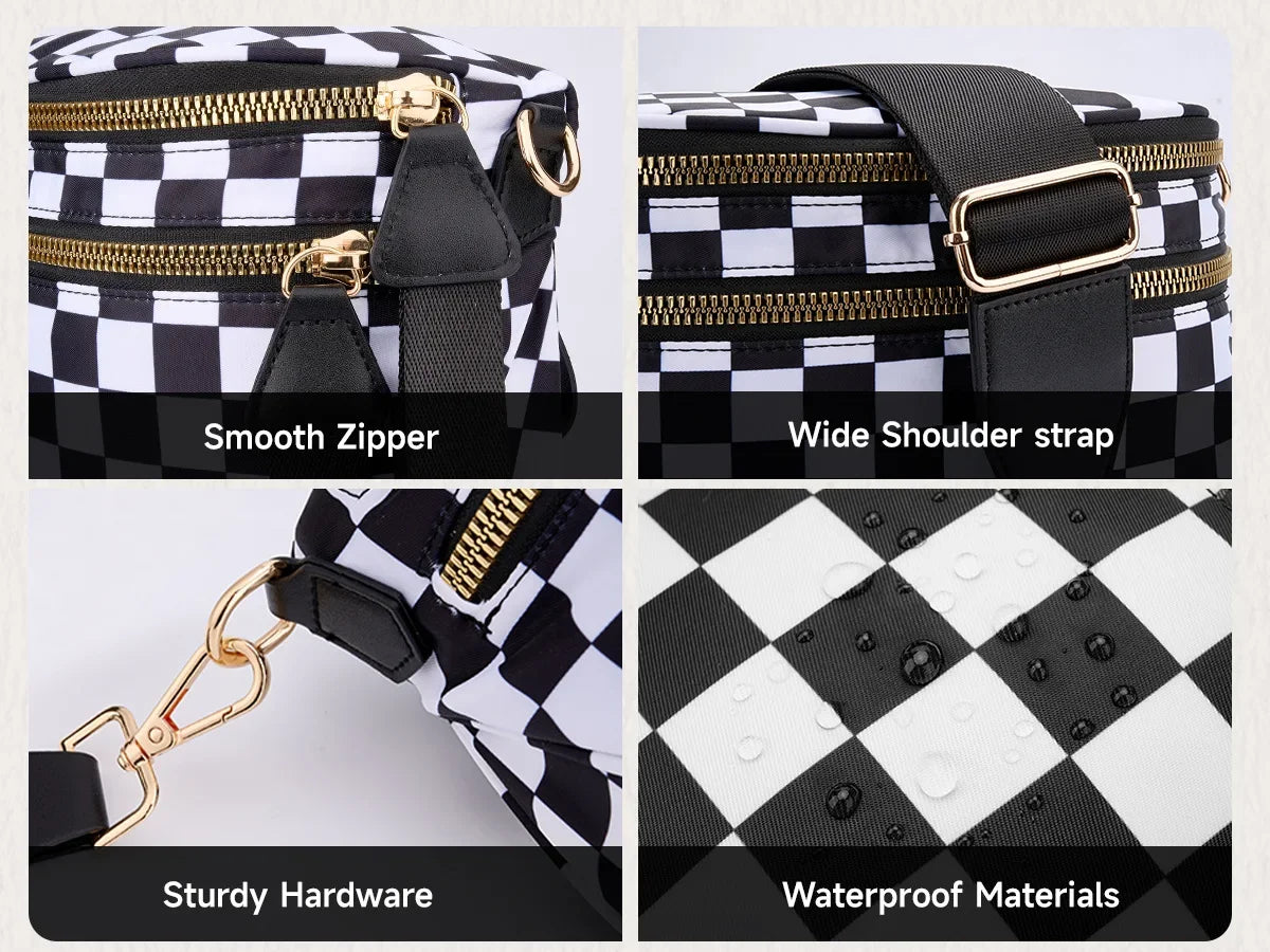 large capacity bum bag, adjustable crossbody mommy travel bag – Casual women's checkered fanny pack