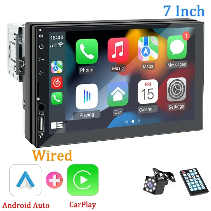 Stereo Car 7-Inch 1 Din CarPlay Android Auto MP5 Head Unit With USB Bluetooth Rear View Camera Fall 2025 Gift