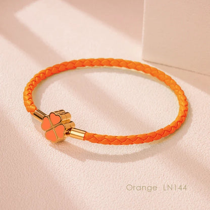 Leaf Four Clover Braided Leather Lucky Bracelet Gift