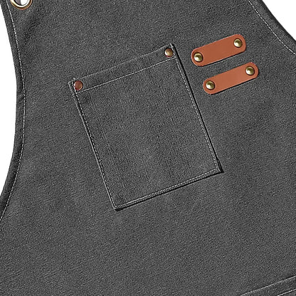 Chef Apron Canvas Crossback Utility Apron With Leather Trim And Pockets Fall 2025 Sturdy BBQ Workshop
