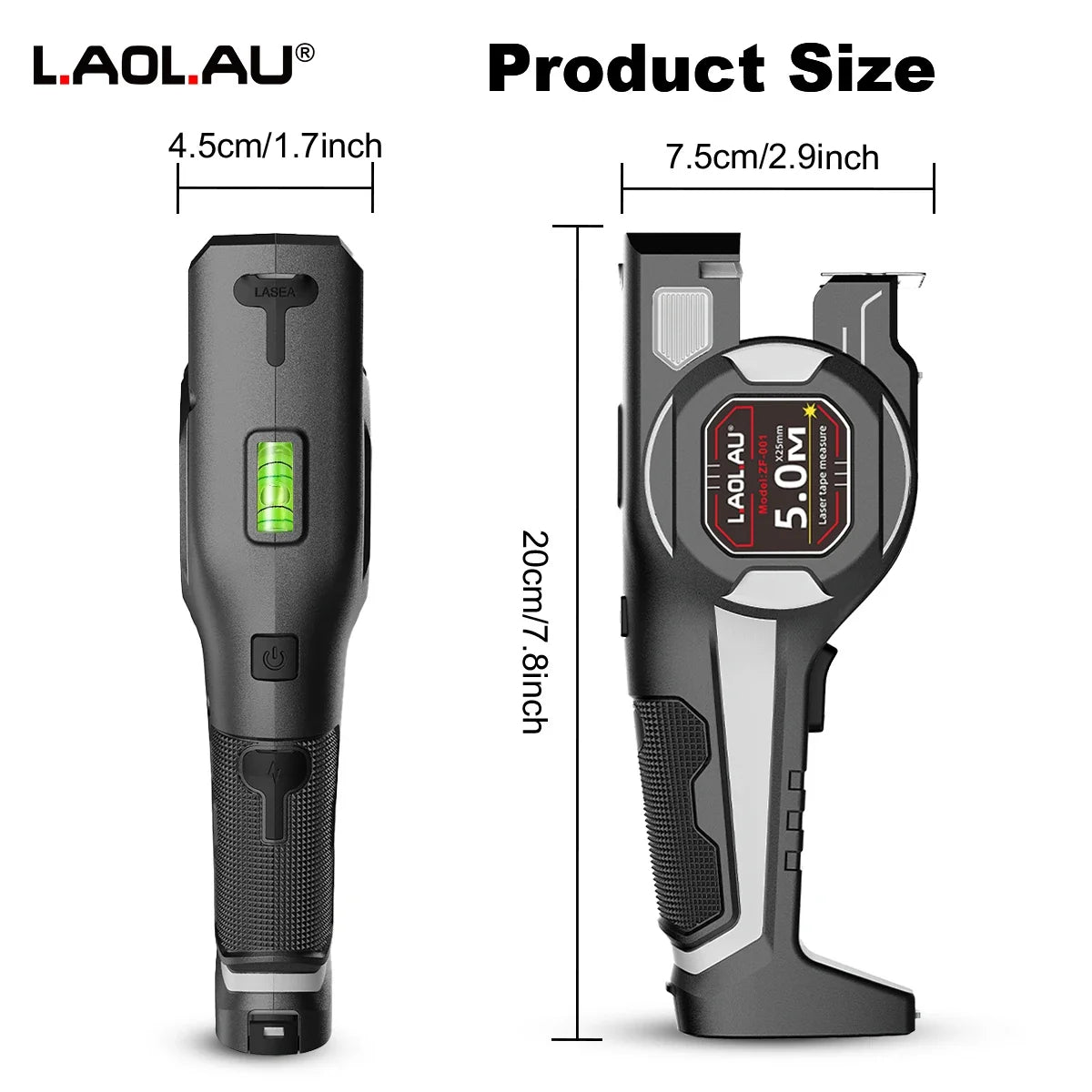 Type-C Battery-Powered Class II Laser Auto-Lock Device 2026 – LAOLAU 2-in-1 Laser Tape Measure 5M/16FT
