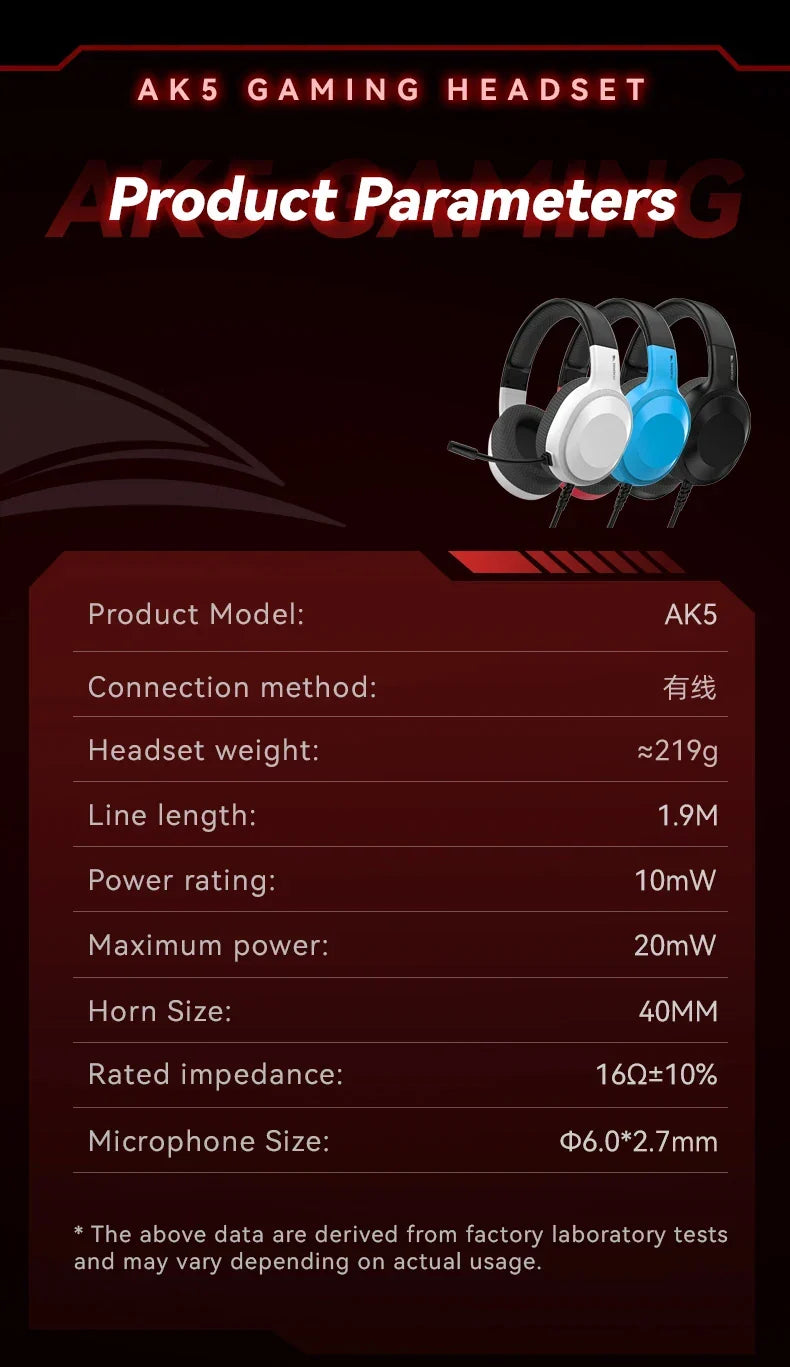 Gaming Headset Wired Light With Omnidirectional Mic
