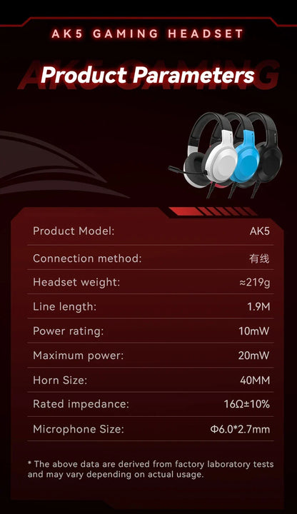 Gaming Headset Wired Light With Omnidirectional Mic