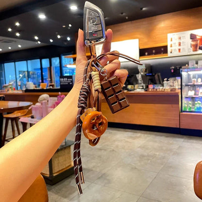 Rope Woven Bowknot Keychain With Cute Pastry Charms