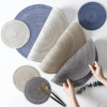 6pcs Round Woven Ramie Placemats - Anti-Slip Table Mats for Dining, Kitchen & Cafe Use