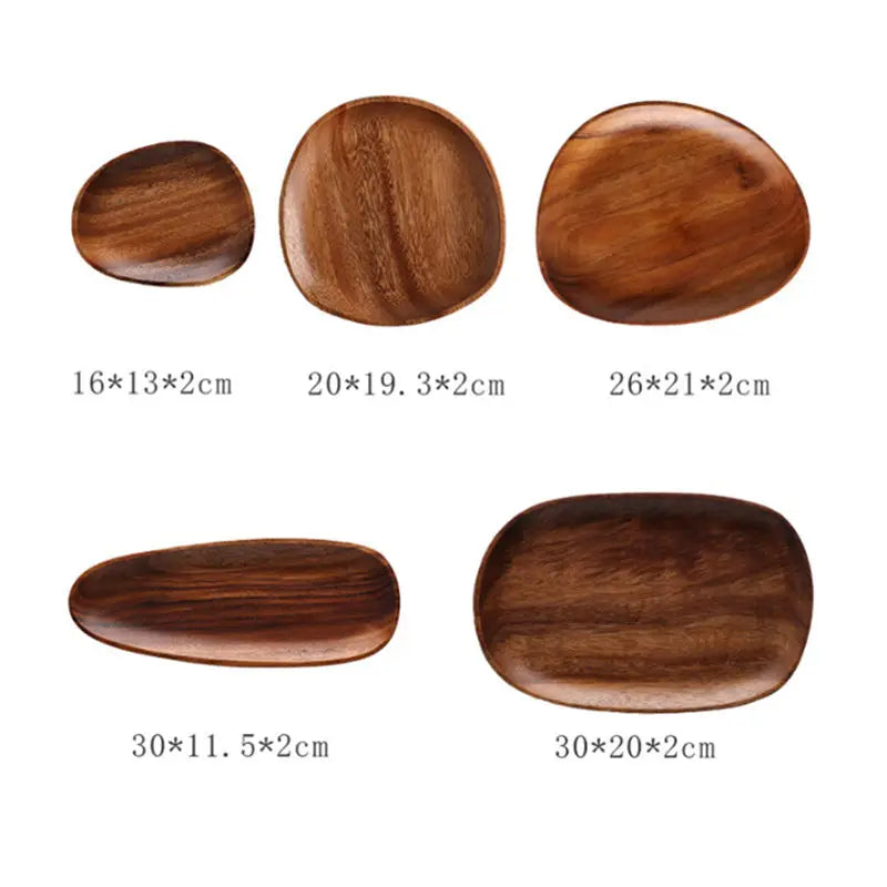 Wooden 5Pcs Storage Tray - Acacia Wood Irregular Oval Tableware, Solid Food Container