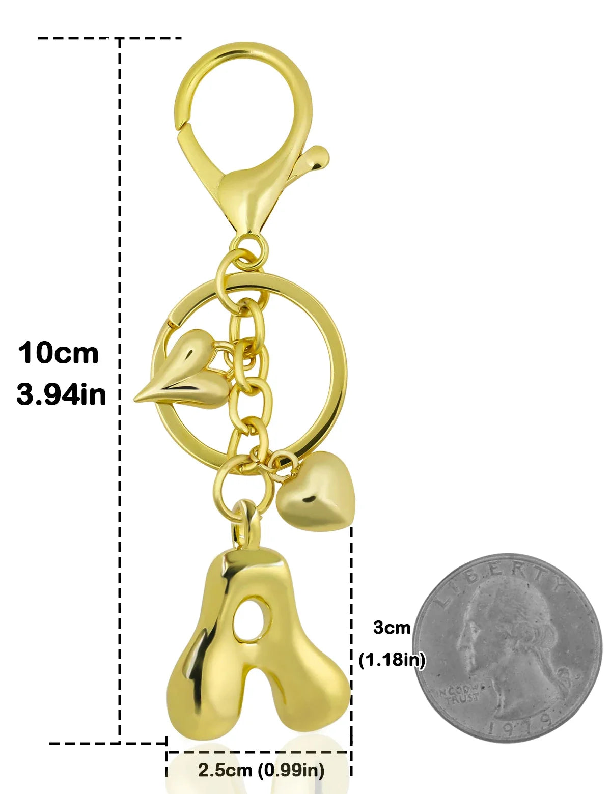 Keychain Personalized Gold Bubble Letter Bag Charm Gift