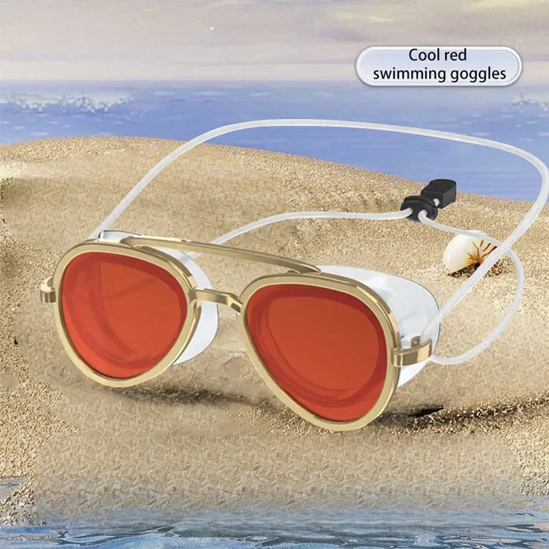 Full View Retro Frame Unisex Pool Swim Eyewear 2026 – Wide Angle Anti-Fog Swimming Goggles