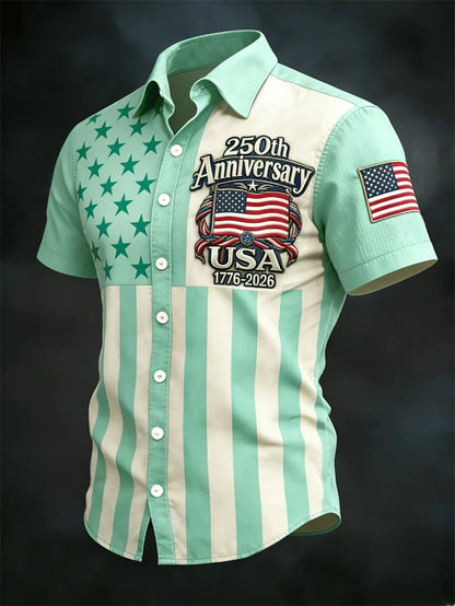 Plush Men's Hawaiian Shirt - Casual Short-Sleeve, 250th Anniversary USA Flag Design, Fourth Of July