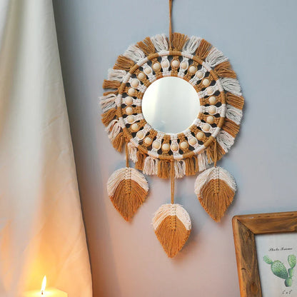 Macrame Mirror Kit Cotton Fringe Boho Wall Hanging Mirrors Fall 2025 Cozy Nursery Household Decor Gift