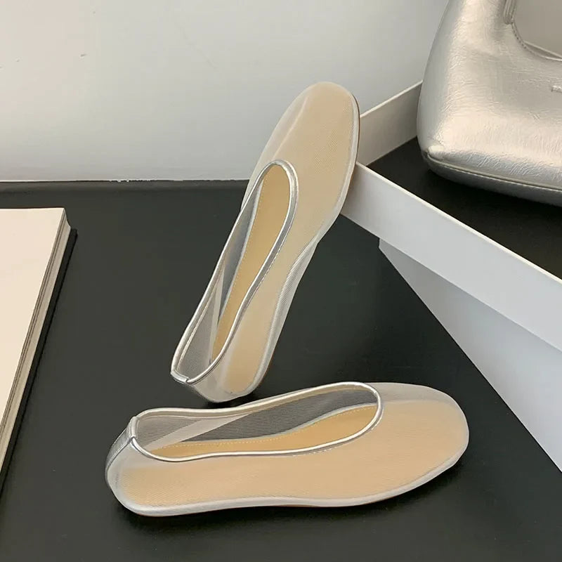 Light Women Ballet Flats - Shallow Slip On Mesh