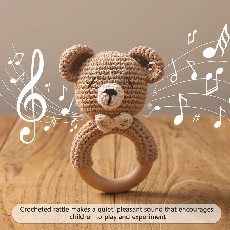 Bear Crochet Teether Rattle Ring Newborn Sensory Toys
