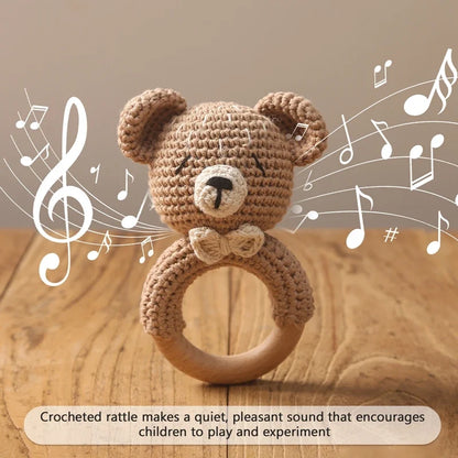 Bear Crochet Teether Rattle Ring Newborn Sensory Toys