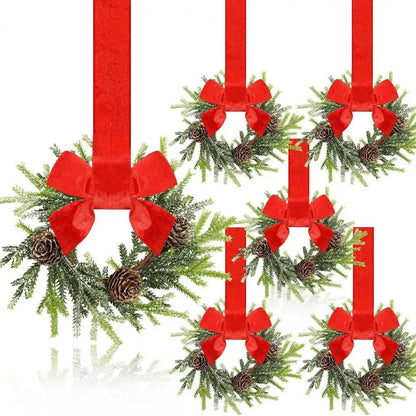 Christmas Wreaths Kit Of 6 Mini Cabinet Wreaths With Red Bows Farmhouse Holiday 2025 Artificial Sturdy Decor